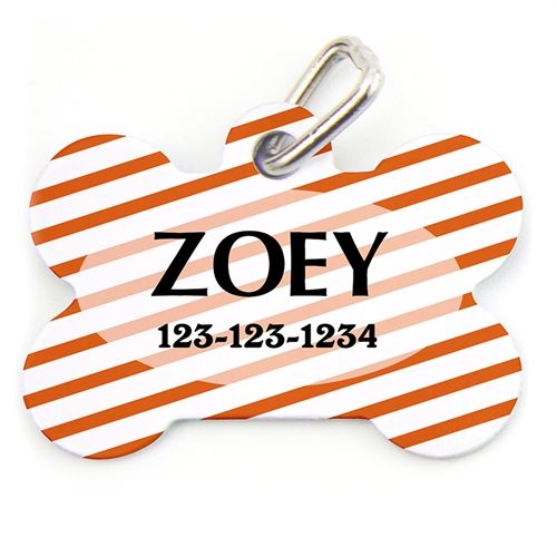 Orange Stripe Pattern Bone Shape (Custom 1 Side) Personalised Dog Tag