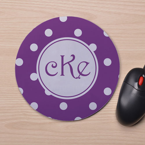 Custom Printed Purple White Polka Dots Design Mouse Pad