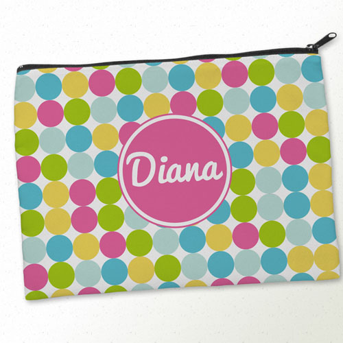 Personalised Pink White Large Dots Big Make Up Bag 9.5