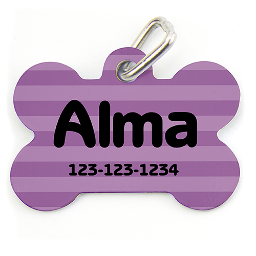 Lavender Stripe, Bone Shape Personalised Dog Tag