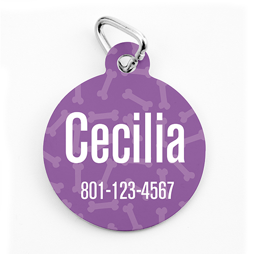 Custom Printed Lavender Bone Pattern, Round Shape Dog Or Cat Tag