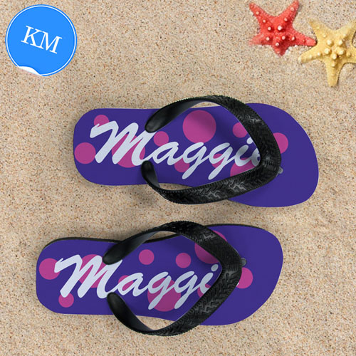 Pink Purple Dot Personalised Flip Flops, Kid Medium