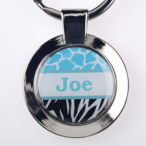 Ocean Black Animal Print Personalised Round Metal Keychain (Small)