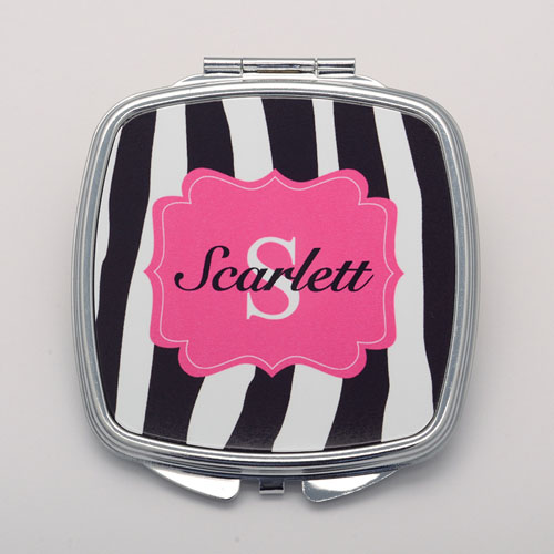 Zebra Skin Fuchsia Personalised Round Compact Mirror