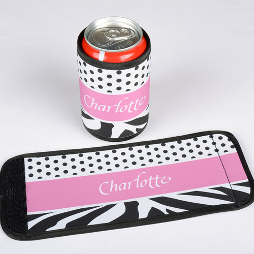 Polka Dot & Zebra Print Personalised Koozie
