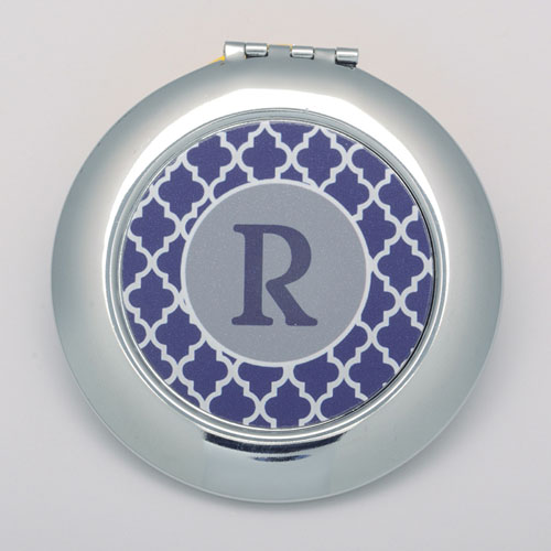 Navy Quatrefoil Personalised Round Compact Mirror