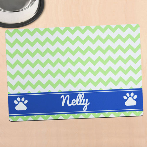 Green Chevron Personalised Pet Meal Mat