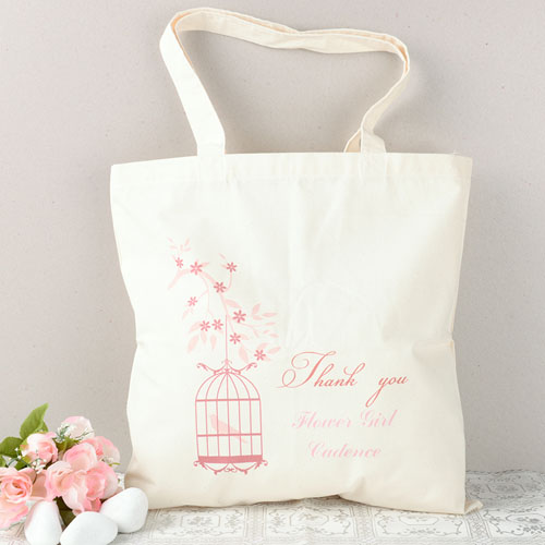 Pink Bird Flower Girl Personalised Cotton Tote Bag