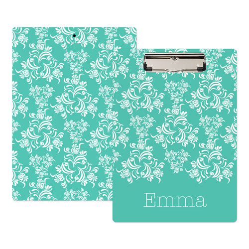Aqua Damask Personalised Clipboard