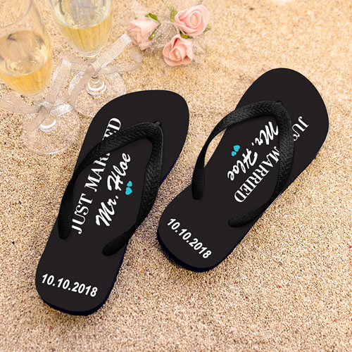 Just Married Personalised Flip Flops, Women Medium
