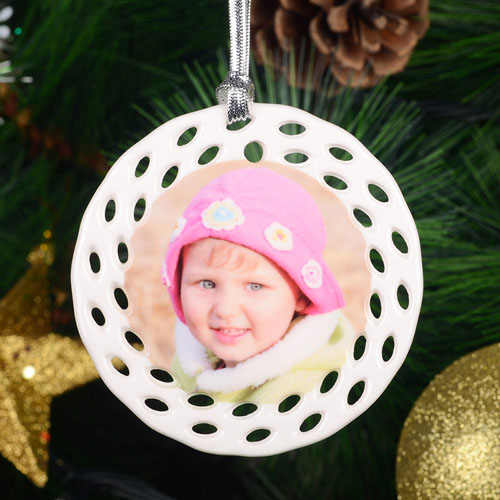 Personalised Photo Ceramic Round Filigree Ornament (Custom 1 Side)