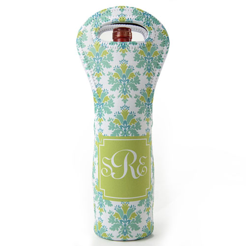 Lime Peacock Pattern Personalised Neoprene Wine Tote Bag
