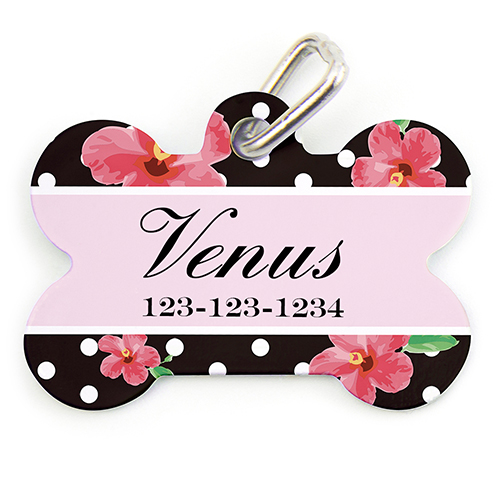 Rose Personalised Dog Tag Bone Shape