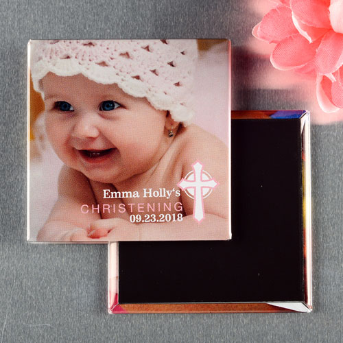 Cross Girl Christening Personalised Photo Magnet Keepsake