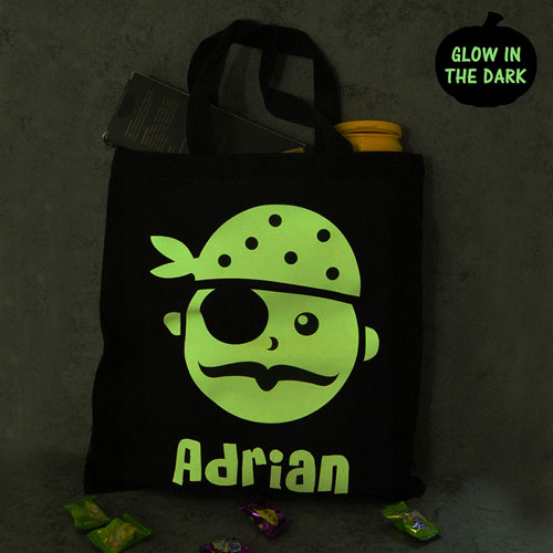 Pirates Glow In The Dark Halloween Tote Treat Bag Black
