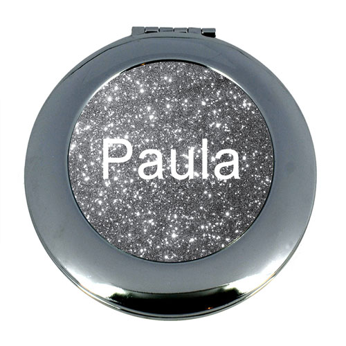 Silver Glitter Personalised Mirror For Bridesmaids, Round