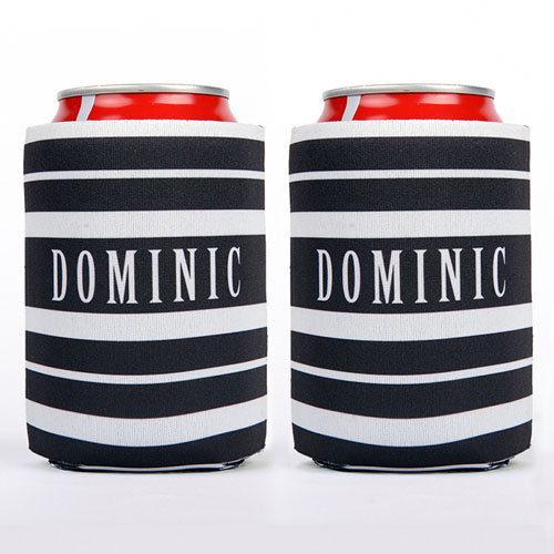 Black And White Stripe Personalised Can Cooler