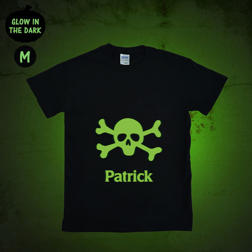 Custom Print Skull Personalised Glow In The Dark Halloween T Shirt, Adult Medium T Shirt