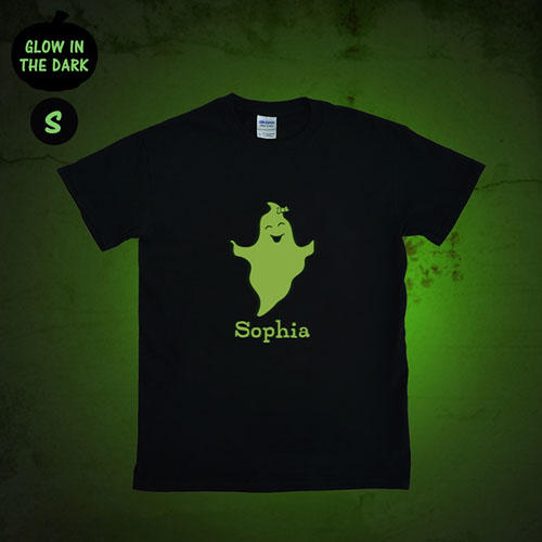 Girl Ghost Personalised Glow In The Dark Halloween T Shirt, Adult Small