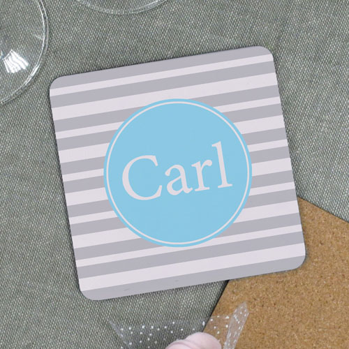Grey Stripe Personalised Cork Coaster