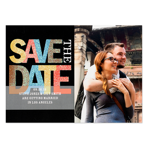 Save the Date Glitter Personalised Invitation Card, Black