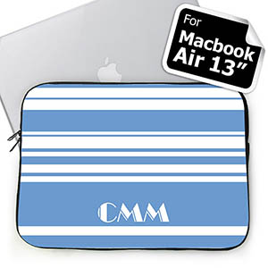 Custom Initials Sky Blue Stripes Macbook Air 13 Sleeve