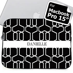 Custom Name Black Trellis Macbook Pro 15 Sleeve (2015)