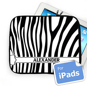 Custom Name Black & White Zebra Pattern Ipad Sleeve