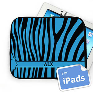 Custom Initials Black & Blue Zebra Pattern Ipad Sleeve