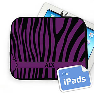 Custom Initials Black & Purple Zebra Pattern Ipad Sleeve