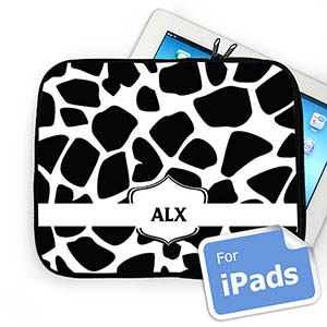 Custom Initials Black Giraffe Pattern Ipad Sleeve