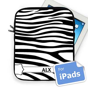 Custom Initials Black & White Zebra Pattern Ipad Sleeve