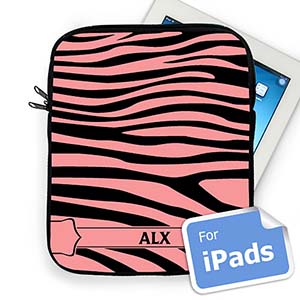 Custom Initials Black & Pink Zebra Pattern Ipad Sleeve