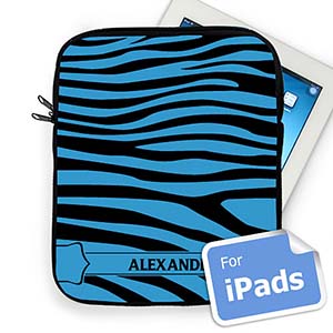 Custom Name Black & Blue  Zebra Pattern Ipad Sleeve