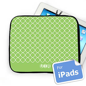 Custom Initials Lime Quatrefoil Ipad Sleeve