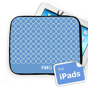 Custom Initials Blue Quatrefoil Ipad Sleeve