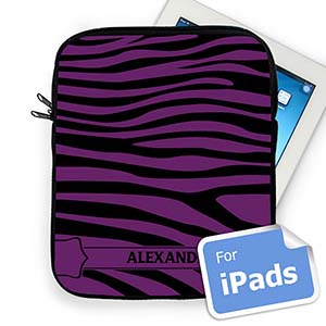 Custom Name Black & Purple Zebra Pattern Ipad Sleeve