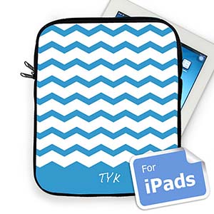 Custom Initials Sky Blue Chevron Ipad Sleeve