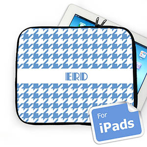 Custom Initials Sky Blue Hounds Tooth Ipad Sleeve