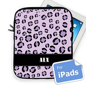 Custom Initials Purple Leopard Pattern Ipad Sleeve