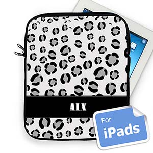 Custom Initials Black Leopard Pattern Ipad Sleeve
