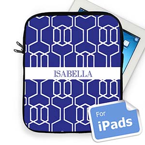 Custom Name Blue Trellis Ipad Sleeve