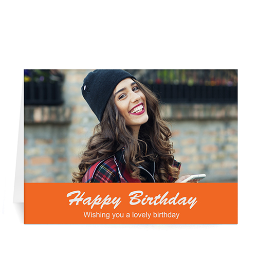 Custom Classic Orange Photo Birthday Cards, 5